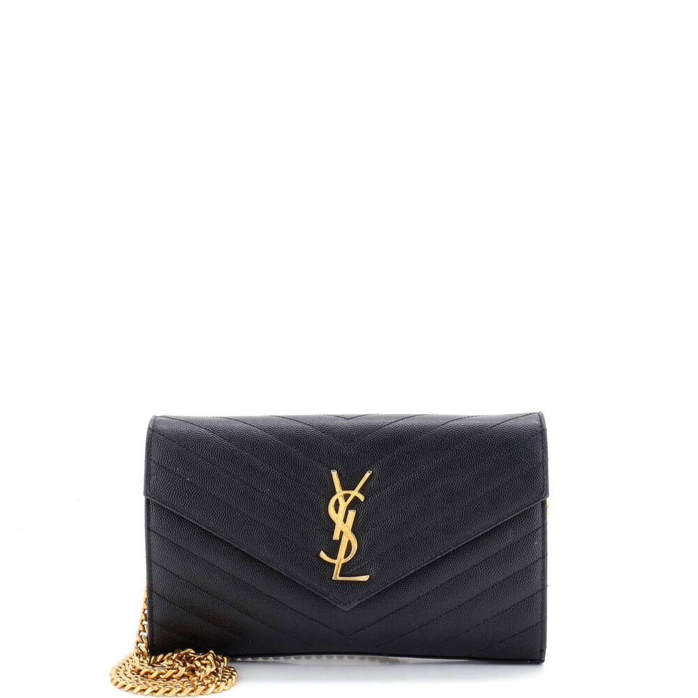 Saint Laurent Medium Classic Monogram Wallet on Chain Matelasse Chevron Leather